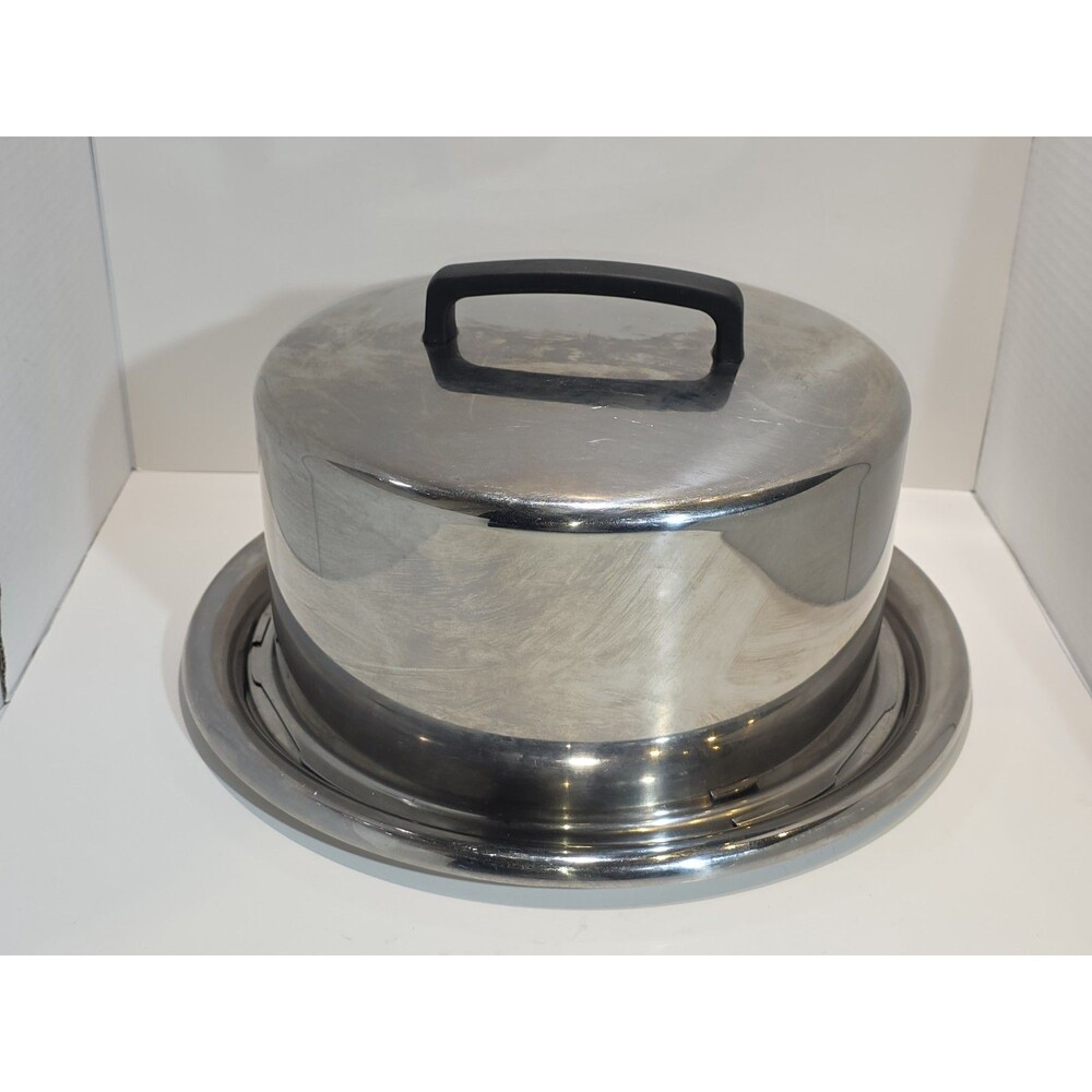 Vintage  Chrome Domed Locking Lid Covered Cake Carrier Plate